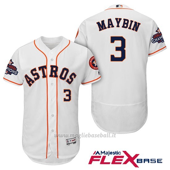 Maglia Baseball Uomo Houston Astros 2017 World Series Campione Cameron Maybin Bianco Flex Base